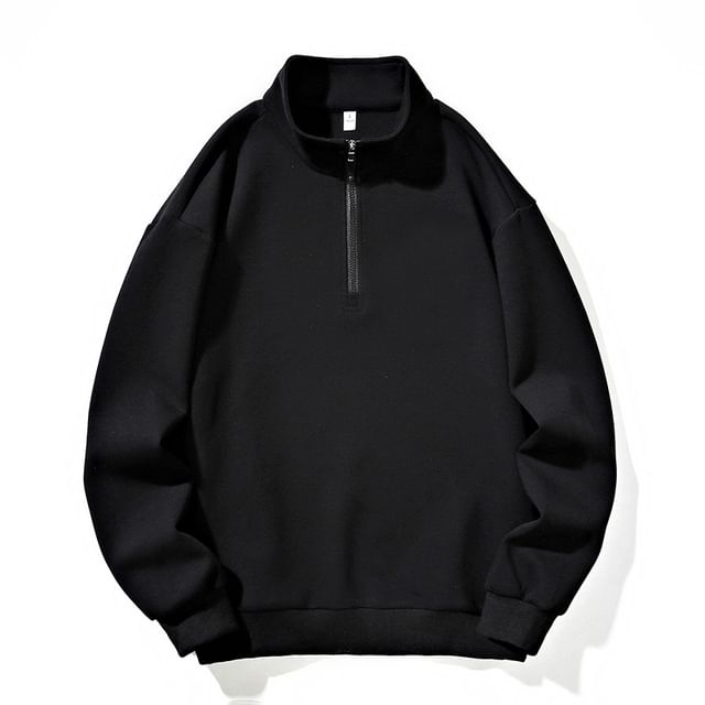 Stone Leo-Mock Neck Plain Half-Zip Sweatshirt