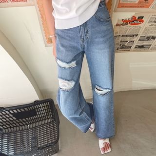 DABAGIRL Distressed Straight-Leg Jeans