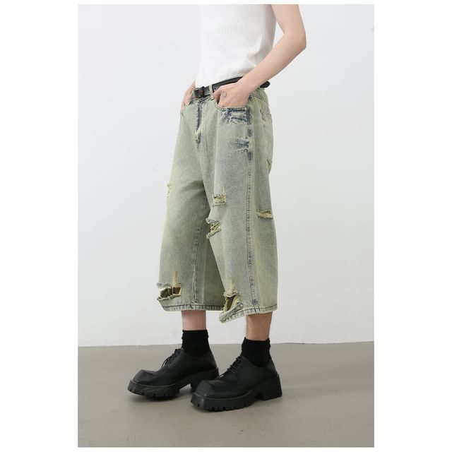 pinkdropper-Mid Rise Washed Distressed Jorts
