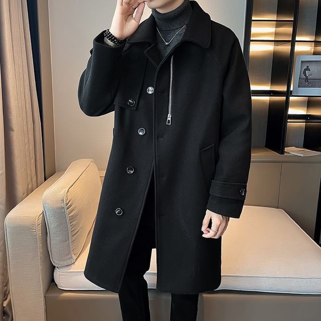 Bay Go Mall-Button-Up Plain Long Coat