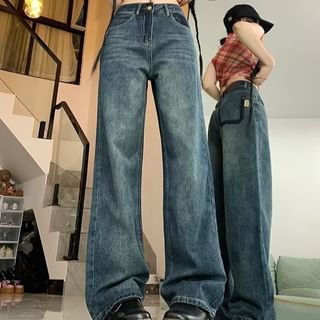 Wildfoea-Mid Rise Loose Fit Jeans
