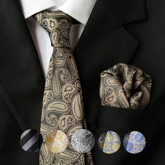 Prodigy-Set Striped Jacquard Neck Tie Pocket Square