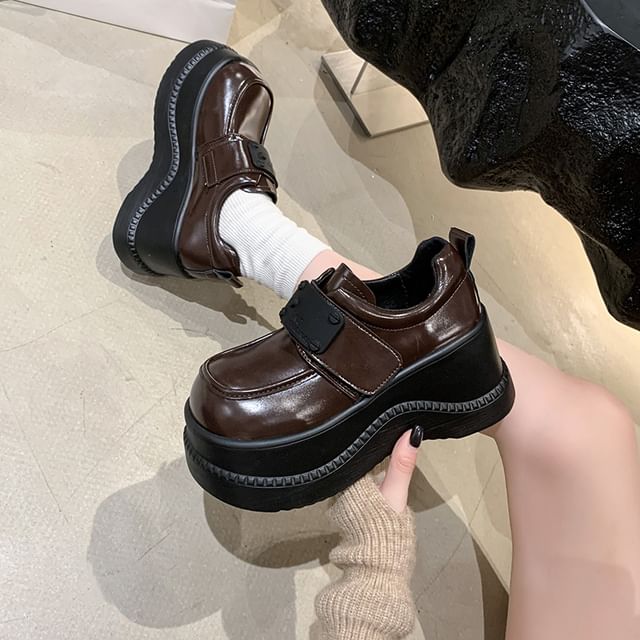 Sleeko-Platform Adhesive Strap Genuine Leather Shoes