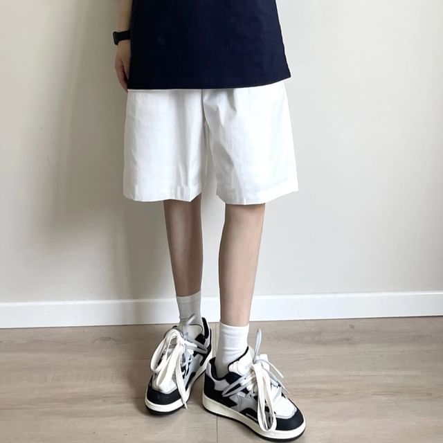 Shineon Studio-Mid Rise Plain Bermuda Shorts
