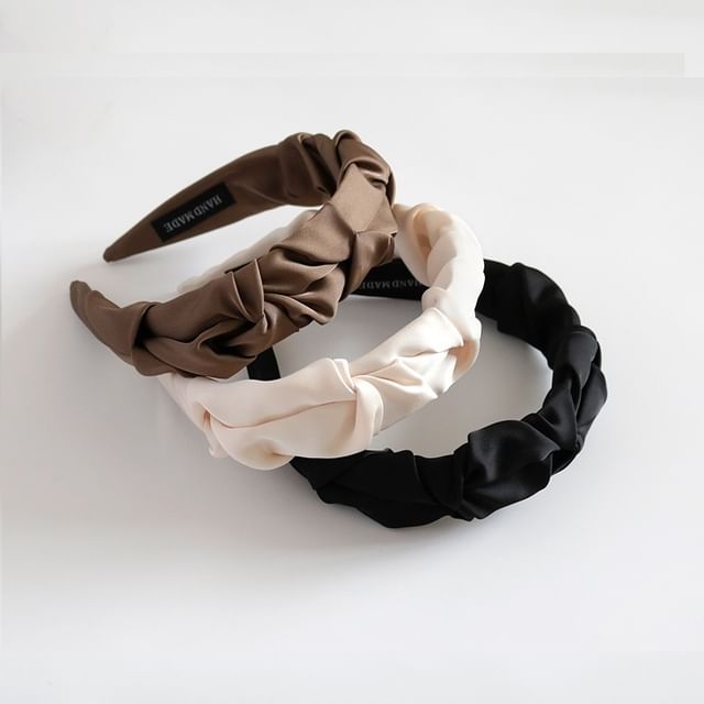 Allyrinta-Plain Ruched Faux Leather Headband