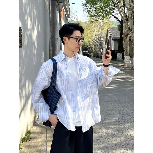 Breeson-Long Sleeve Collared Striped Shirt