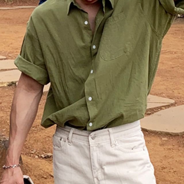 Okwano-Short-Sleeve Plain Shirt