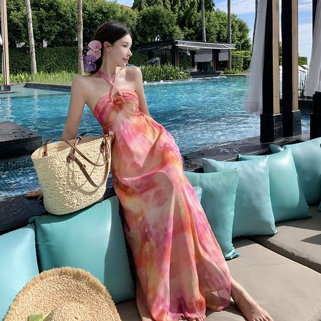 Faiar - Halter Tie Dye Maxi A-Line Sundress | YesStyle