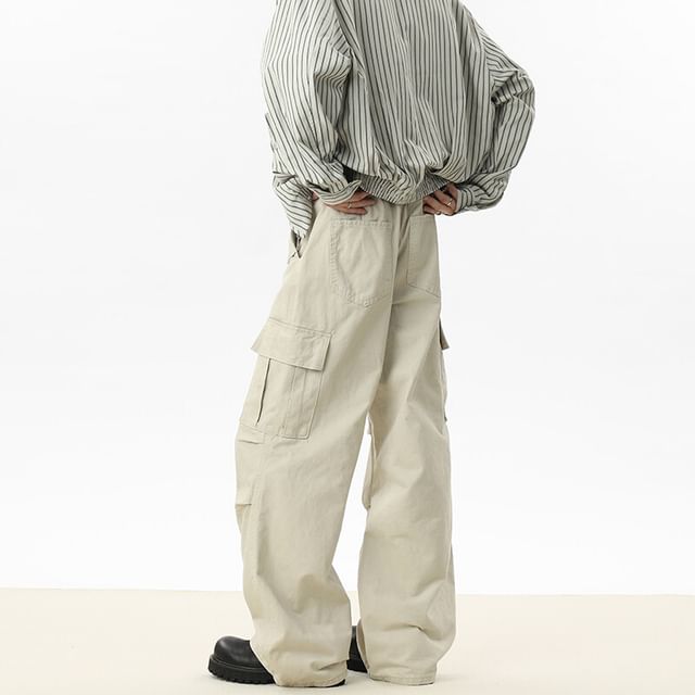 Vernanah-Mid Rise Plain Wide Leg Cargo Pants