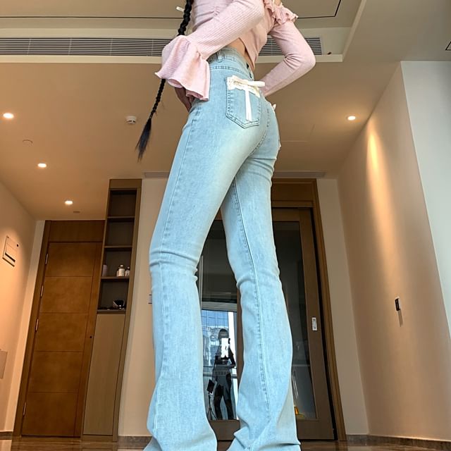 Porstina-Mid Rise Washed Bootcut Jeans