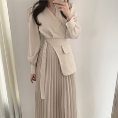 VICKIE - Long-Sleeve Pleated Maxi Dress
