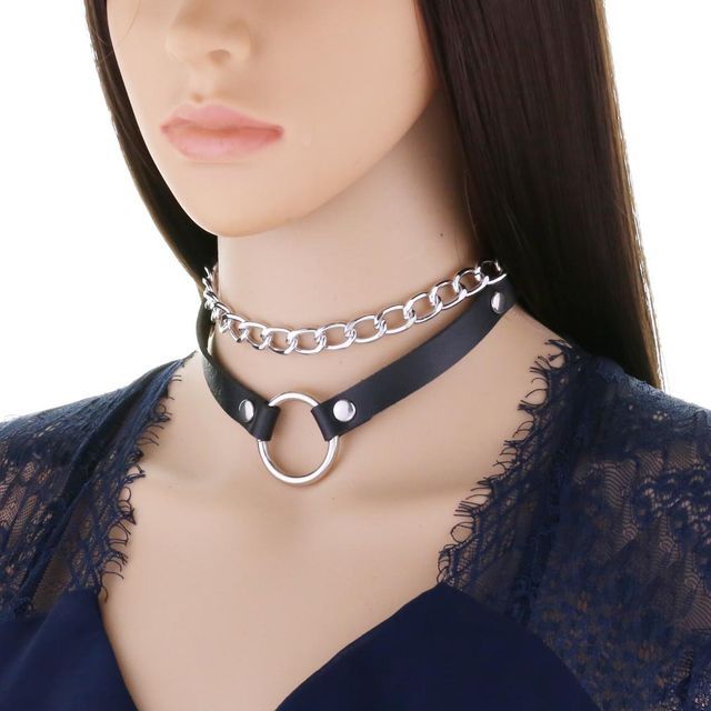 SURELIN-Chain Faux Leather Layered Choker