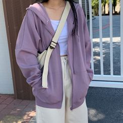 Ashlee - Hooded Zip Plain Fleece-Lining Sweatshirt Jacket Ashlee - Hooded Zip Plain Fleece-Lining Sweatshirt Jacket