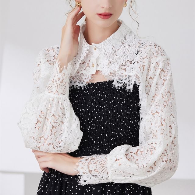 GOGO Girl-Collar Lace Button Bolero Jacket