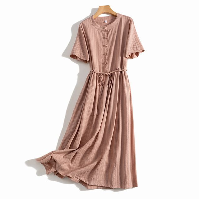 ZIMO - Short-Sleeve Linen A-Line Midi Dress | YesStyle