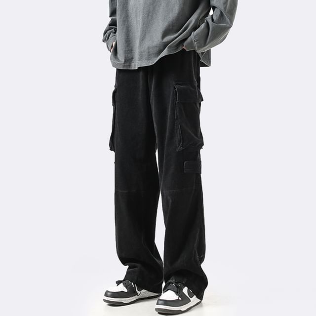 Priam-Mid Rise Plain Wide Leg Cargo Pants