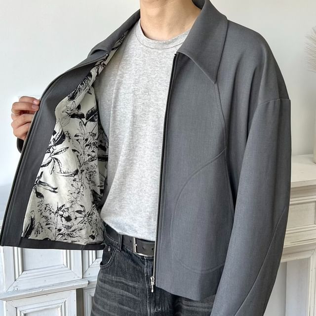 Urtishia-Collared Plain Zip-Up Jacket