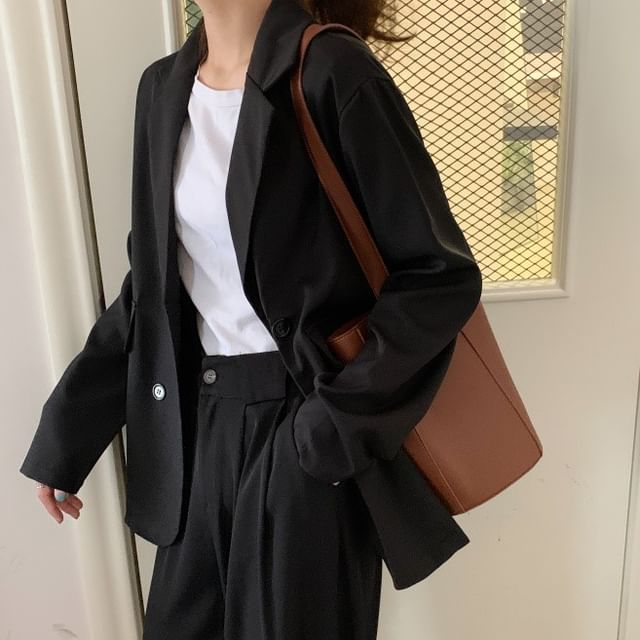 Oversized Double-Breasted Long-Sleeve Blazer