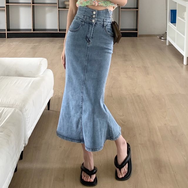 Moon City Midi Denim Mermaid Skirt YesStyle