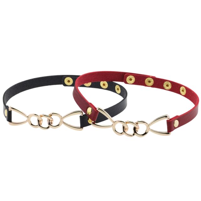 SURELIN-Chain Alloy Faux Leather Choker