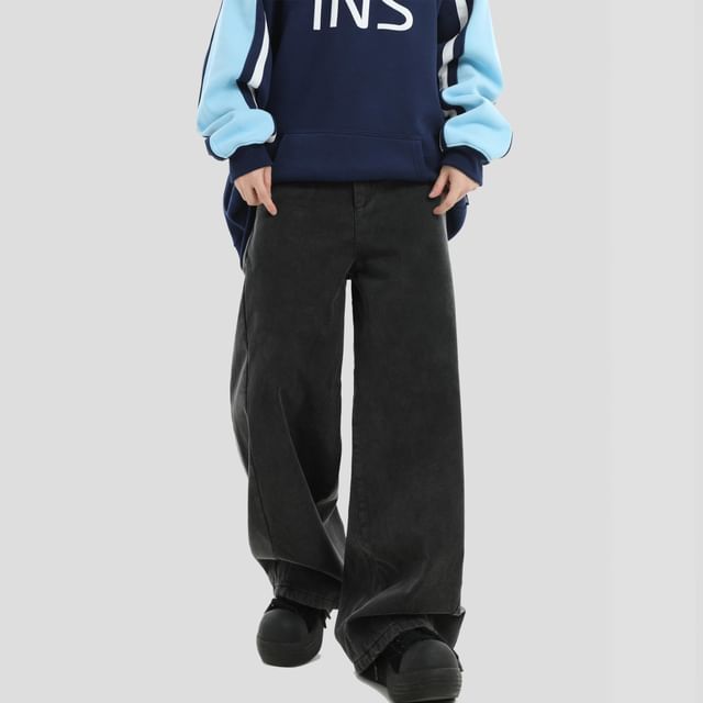 INStudio-High Waist Plain Wide Leg Jeans