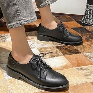 Anran-Round Toe Plain Lace-Up Oxford Shoes