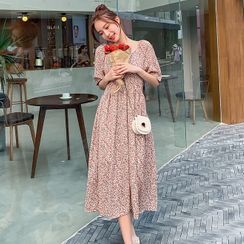 Hiccup - Maternity Short-Sleeve Floral Print Midi A-Line Dress Hiccup - Maternity Short-Sleeve Floral Print Midi A-Line Dress