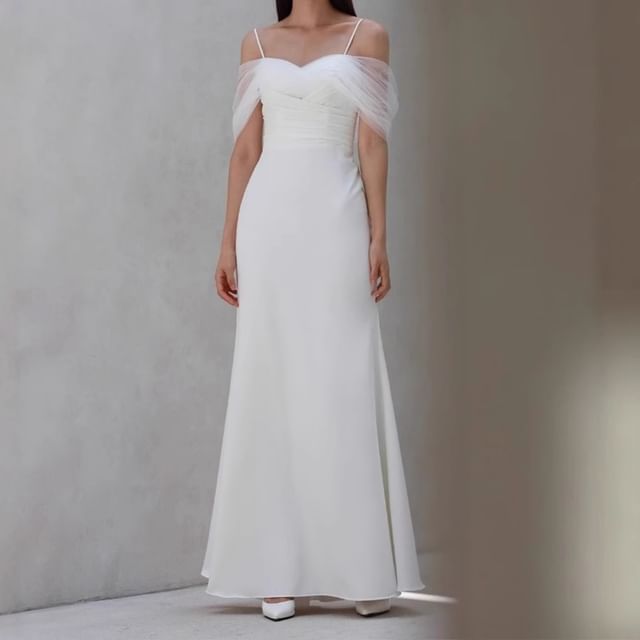 DreesHouse-Spaghetti Strap Mesh Sheath Evening Gown