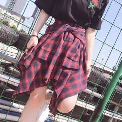 Einshine - 格子不规则A字迷你连衣裙 Einshine - 格子不规则A字迷你连衣裙