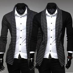 Hansel - Striped Trim Open Front Cardigan Hansel - Striped Trim Open Front Cardigan