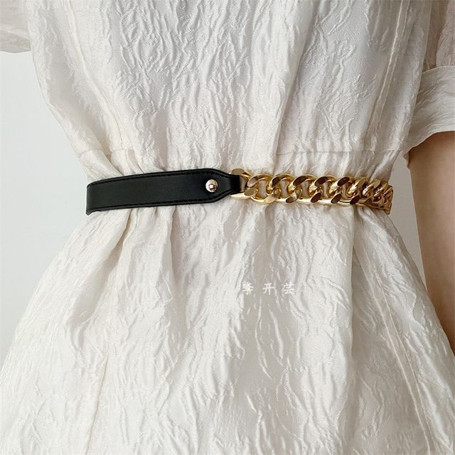Lunashore-Faux Leather Chain Belt