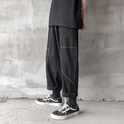 BORGO - 配色縫線直筒長褲 BORGO - 配色縫線直筒長褲