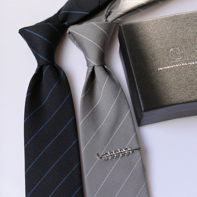 Prodigy-Striped Neck Tie Tie Clip Set