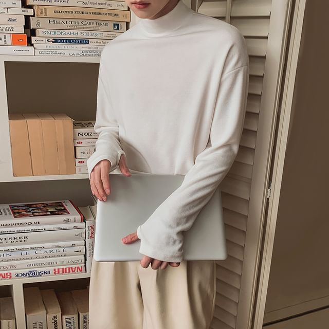 MRCYC-Long Sleeve Mock Neck Plain T-Shirt