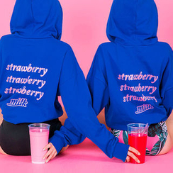 chuu - 'Strawberry Milk' Hood Lettering Pullover chuu - 'Strawberry Milk' Hood Lettering Pullover