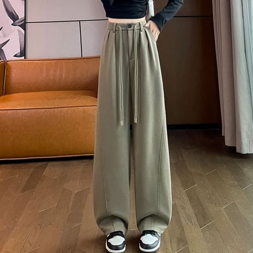 Plain High-Waist Wide-Leg Pants