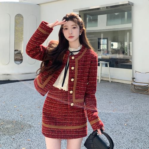 Plaid high waisted skirt jacket hotsell