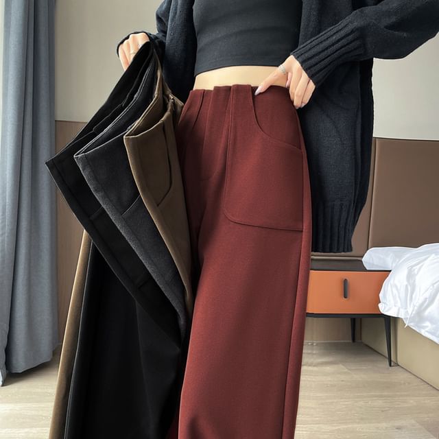 Jaqmine-High Rise Plain Wide Leg Slacks