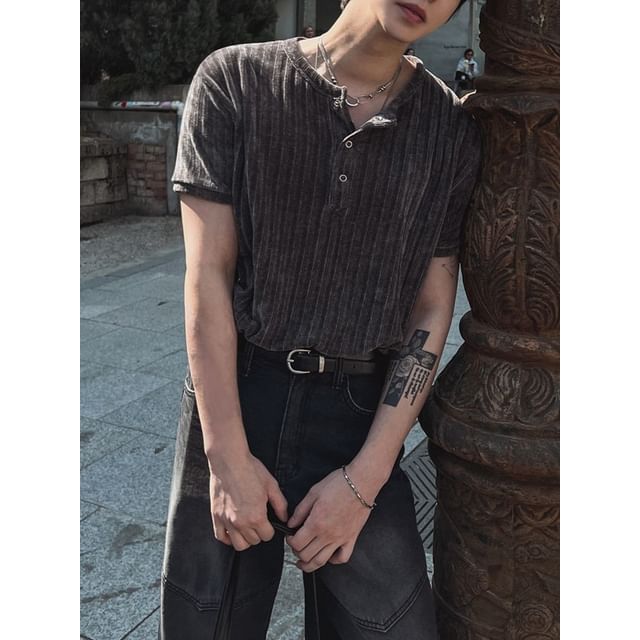 MRCYC-Lightweight Striped Short-Sleeve Henley