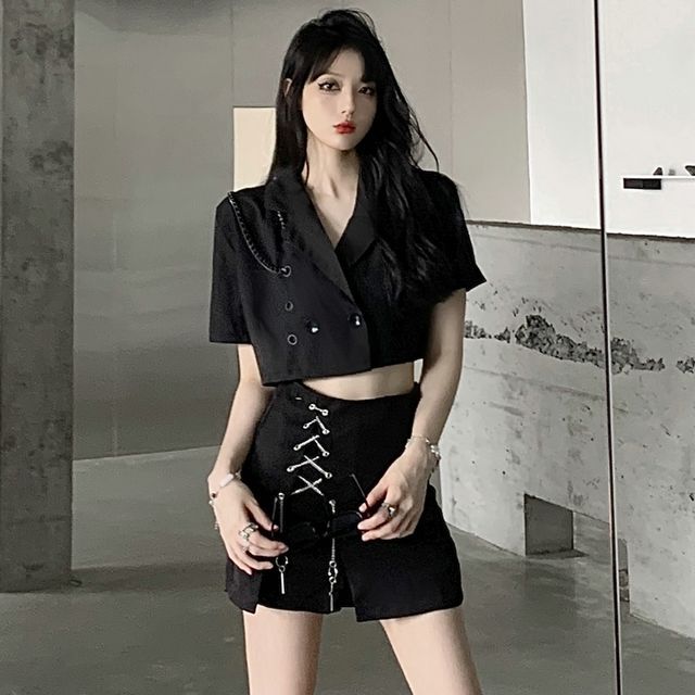 Crop Blazer Black Short Set With Blazer ACEWIN Two-Piece Cropped