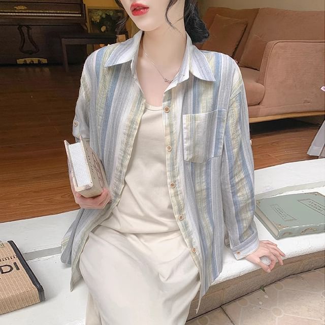 Dragan Pulse-Long-Sleeve Tie Dye Button-Up Shirt