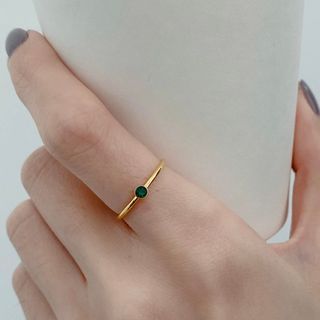 Betsuno-Rhinestone Stainless Steel Ring