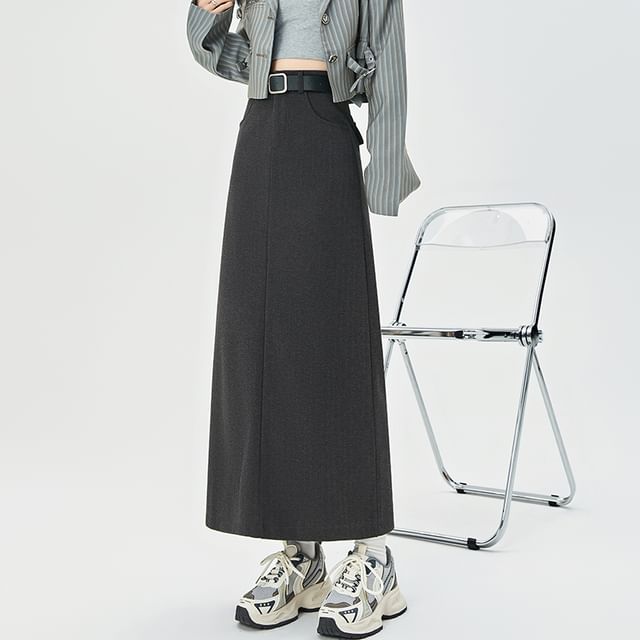 Dragan Pulse-High Waist Plain Maxi A-Line Skirt
