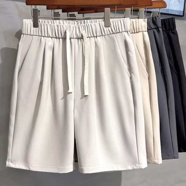 farrahces-Drawstring Waist Plain Shorts