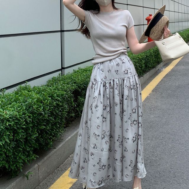 Gourgie High Waist Floral Print Maxi Skirt YesStyle