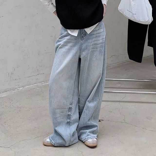 SIMPLE BLACK-Mid Waist Loose Fit Jeans