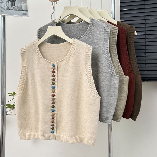 Lemongrass-Multi-Buttons Knit vest in 7 Colors