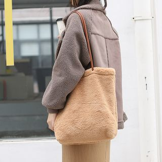Beige Faux Fur Tote Bag | Ally Fashion