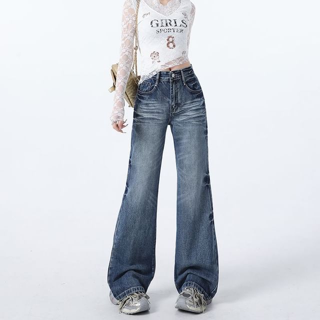 Denimot-Mid Rise Washed Flared Jeans Various Designs