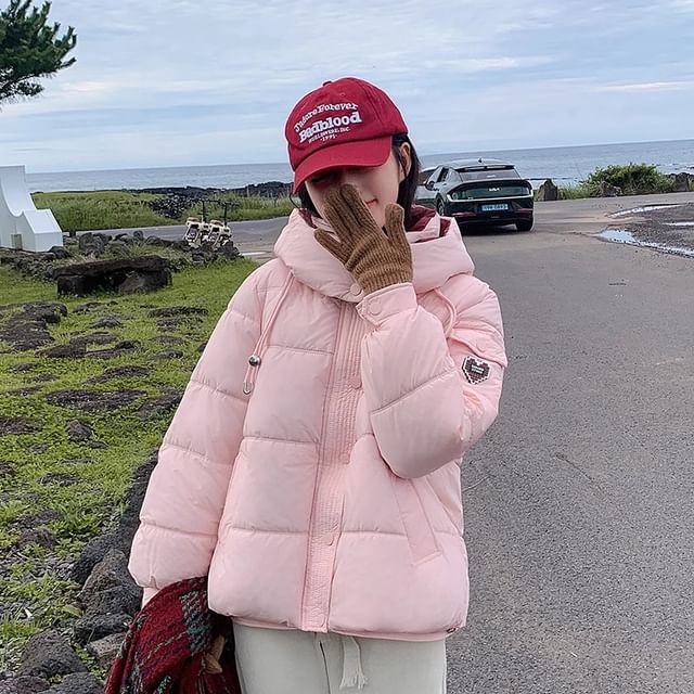 PANDAGO-Stand Collar Two Tone Hooded Zip-Up Puffer Jacket